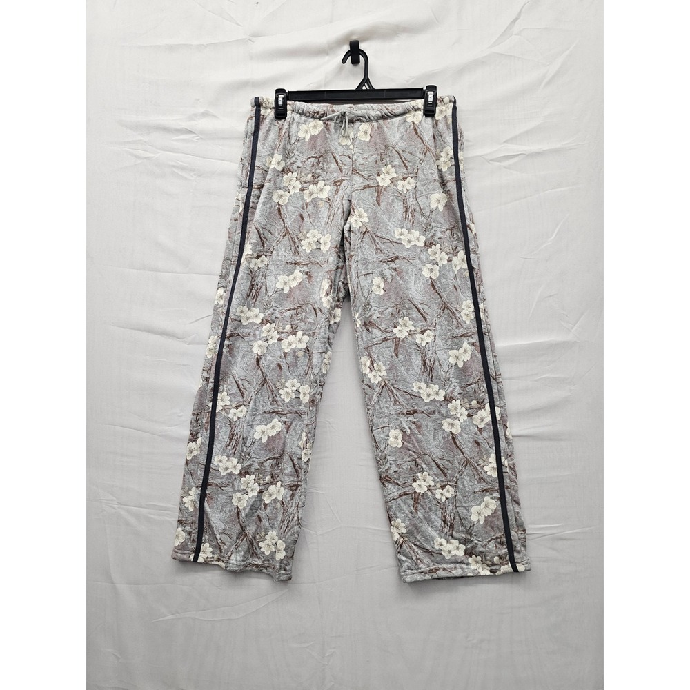 Zoe + Liv Womens Floral Lounge Pants Gray Cotton Blend Relaxed Size Large